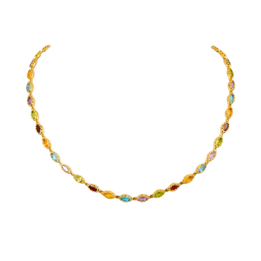 Yellow gold gemstone on sale necklace