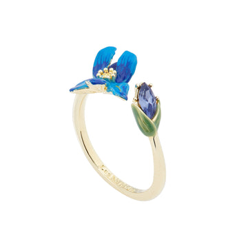 Les Néréides Siberian Iris and Faceted Glass Adjustable Ring