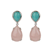14kt Gold Amazonite & Rose Quartz Drop Earrings