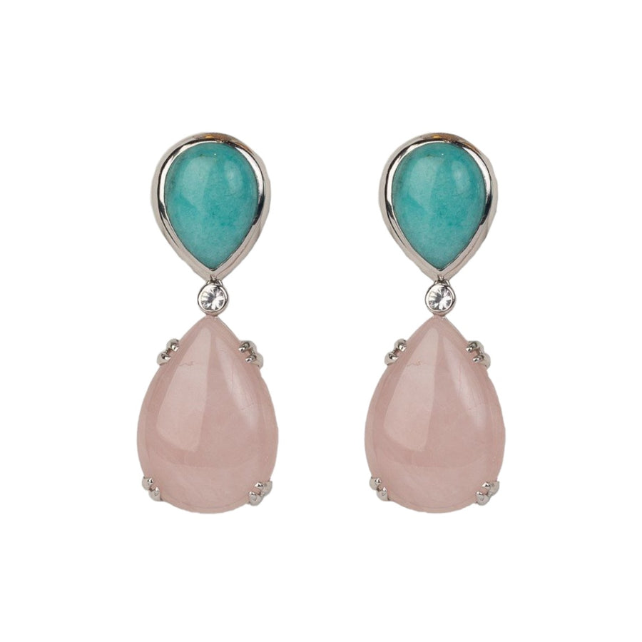 14kt Gold Amazonite & Rose Quartz Drop Earrings