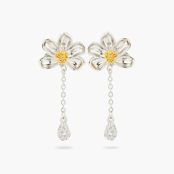 Les Néréides Daisy and White Crystal Studded Petal Post Dangling Earrings