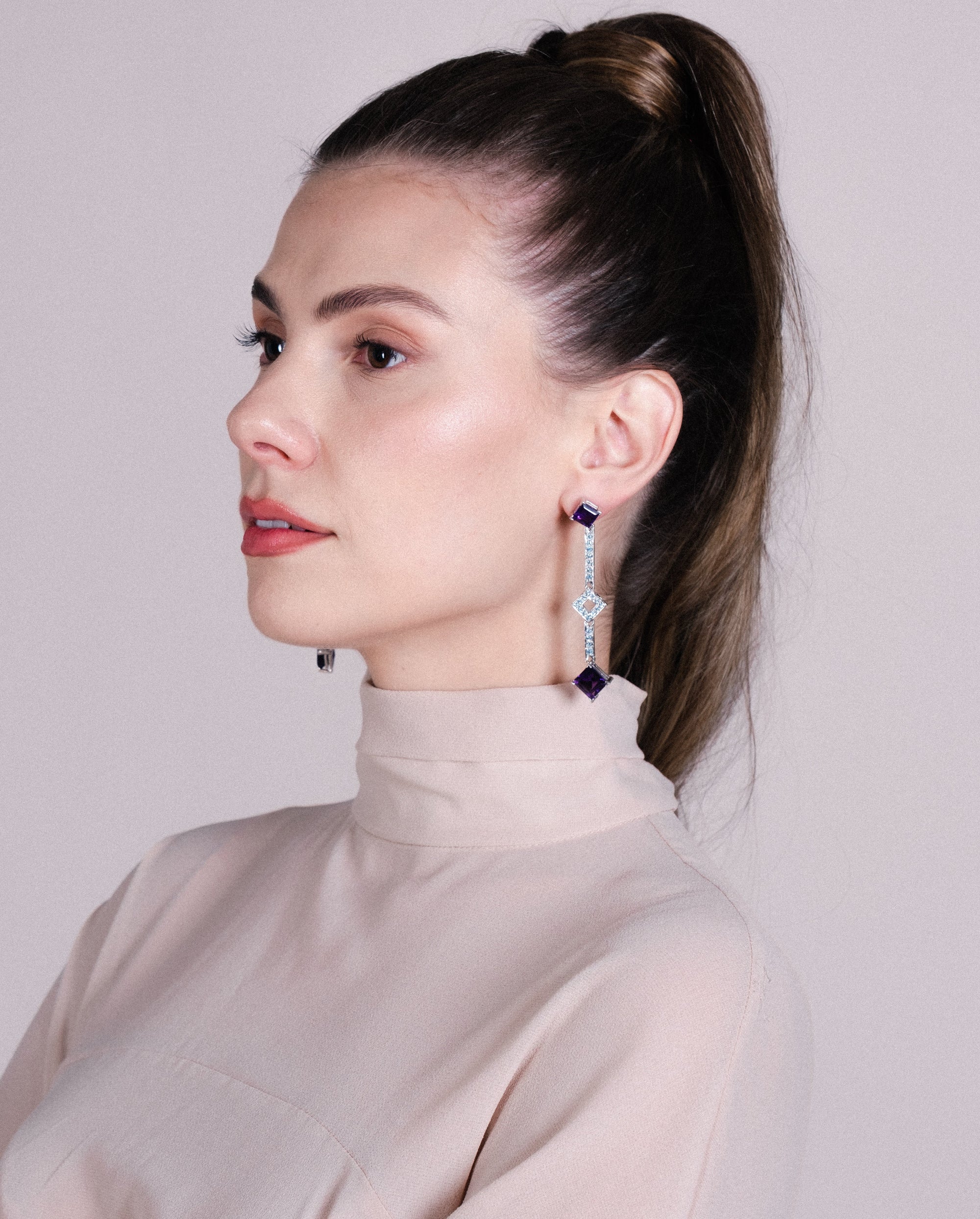 Drop Earrings with Amethyst &amp; Blue Topaz