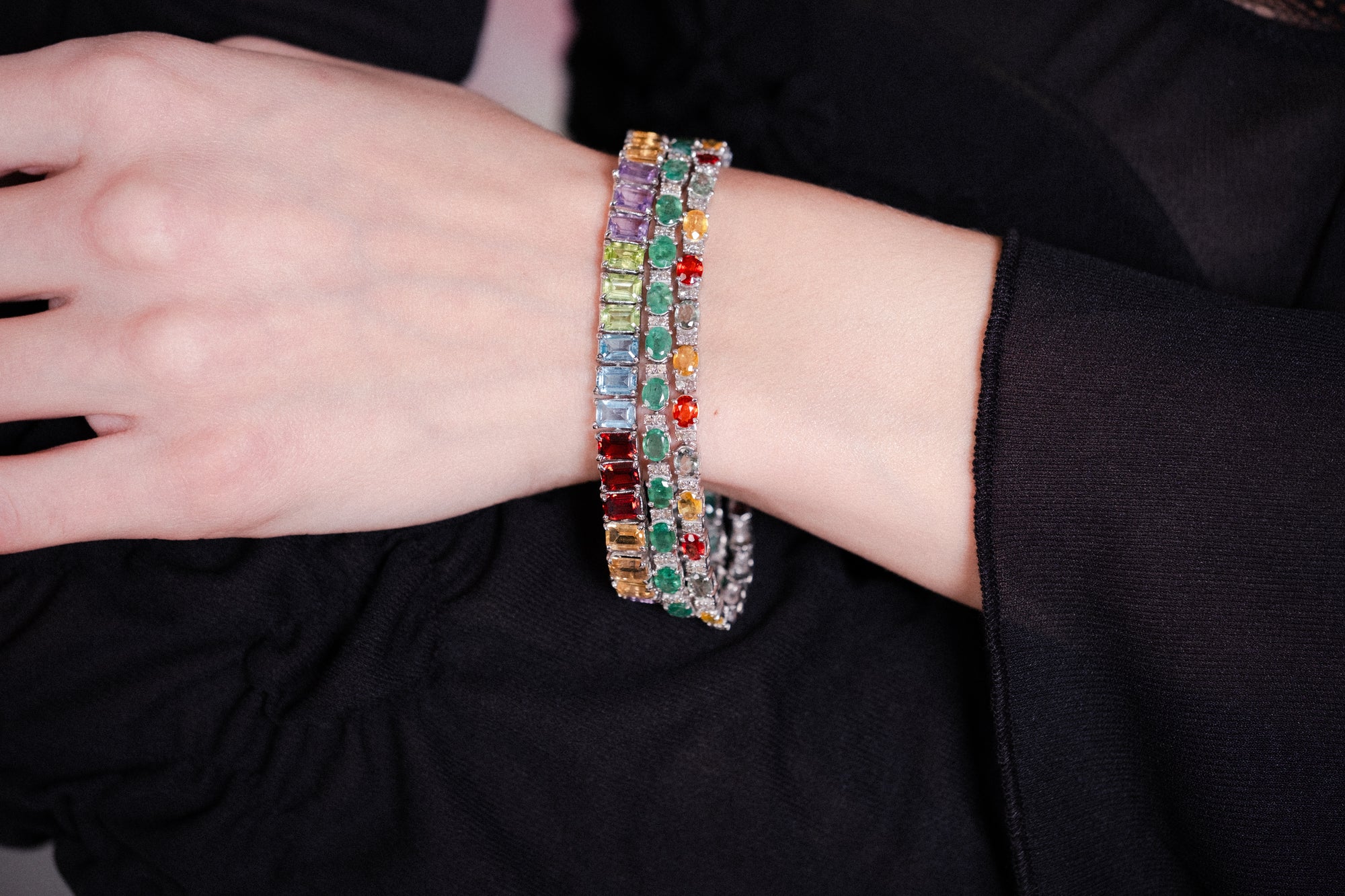 Precious Gemstone &amp; Diamond Tennis Bracelet