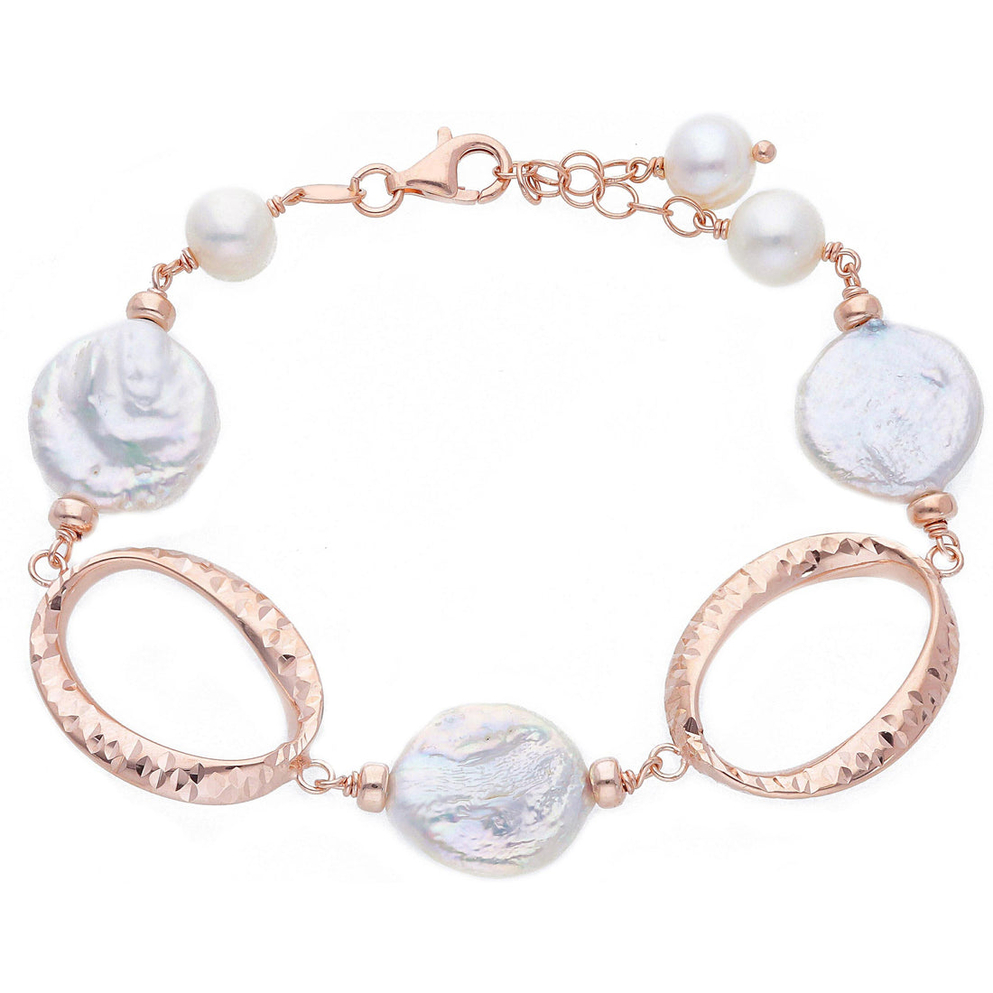 Rose Gold Plated Silver & Pearl Large Link Bracelet