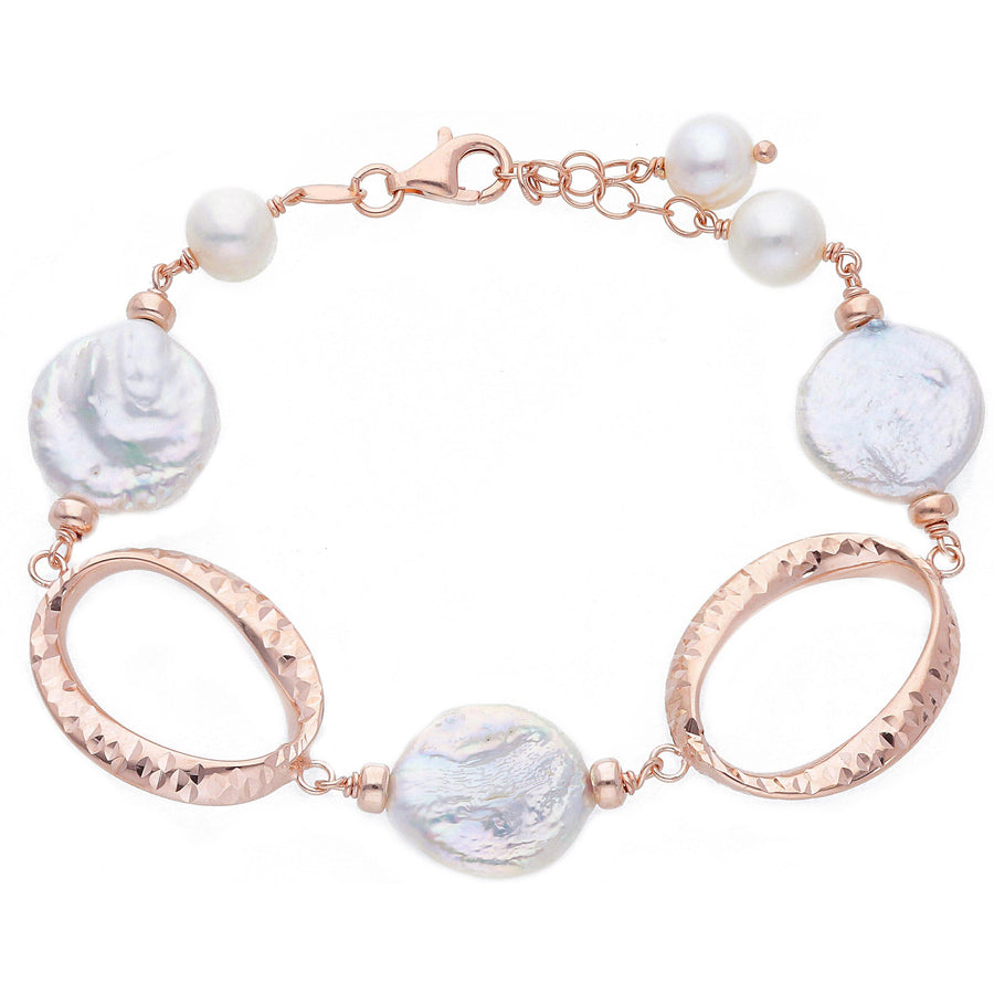 Rose Gold Plated Silver & Pearl Large Link Bracelet