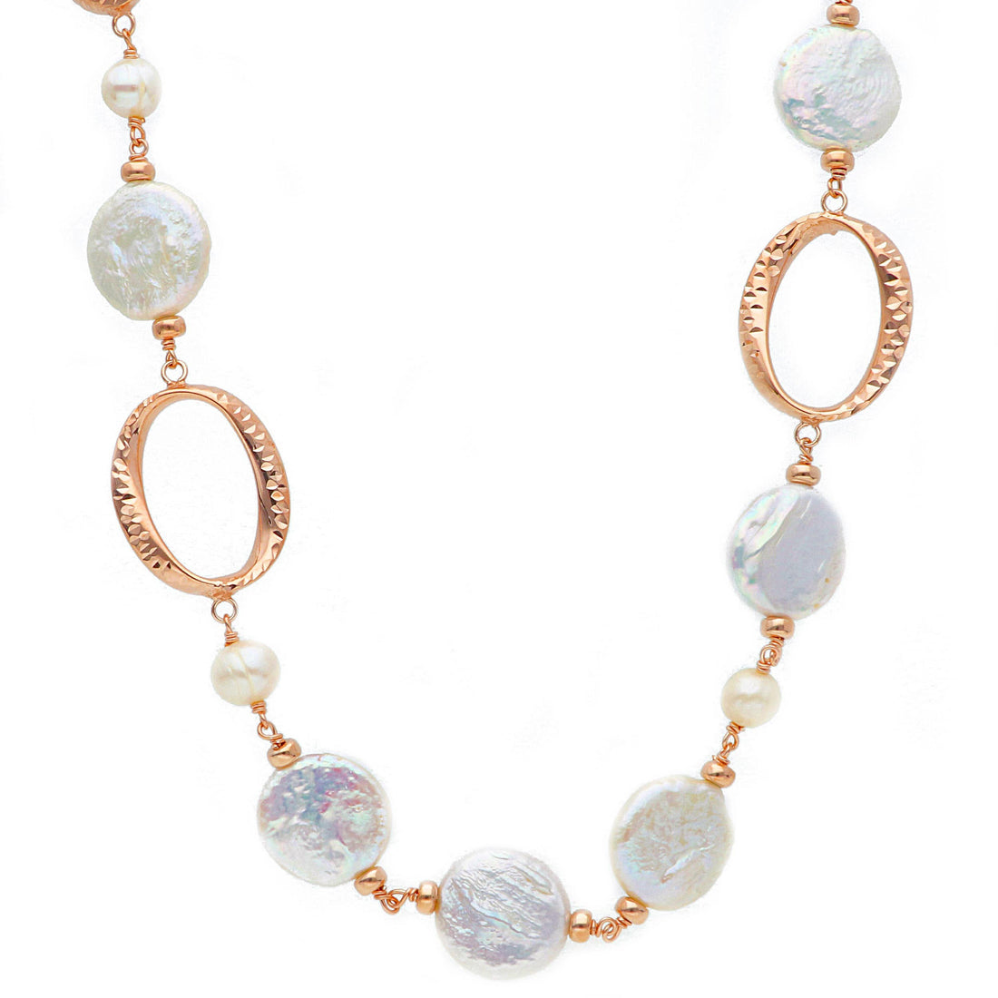 Rose Gold Plated Silver & Pearl Large Link Necklace