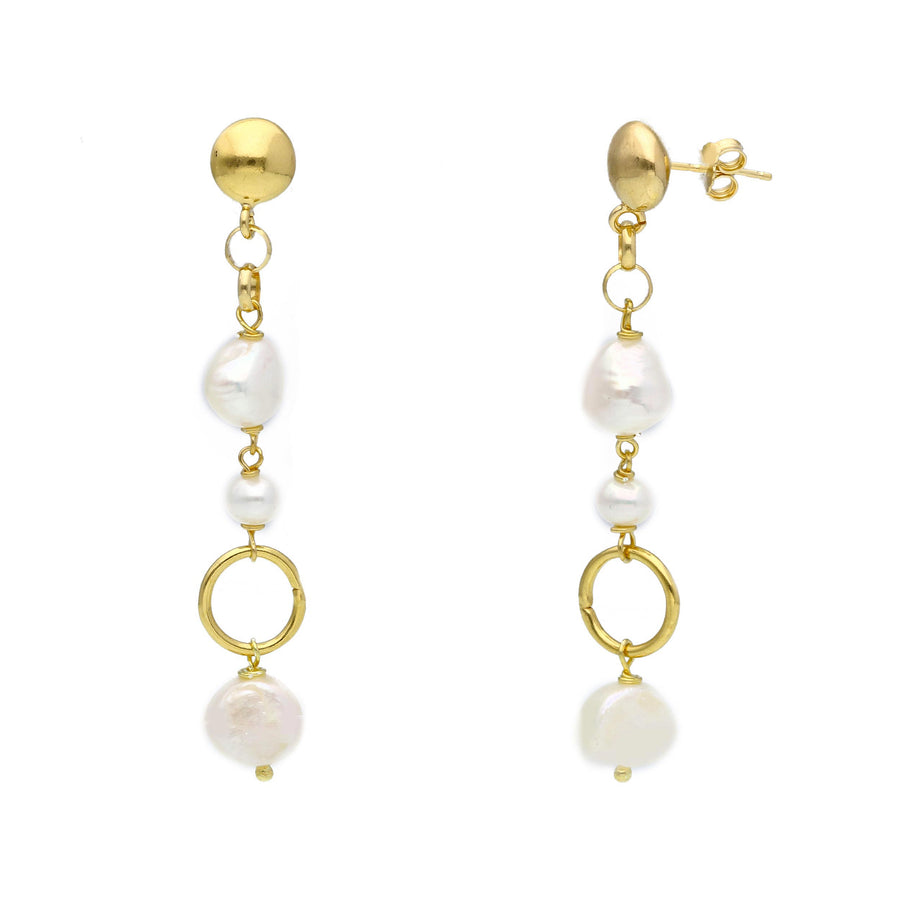 Gold Plated Silver & Pearl Drop Earrings