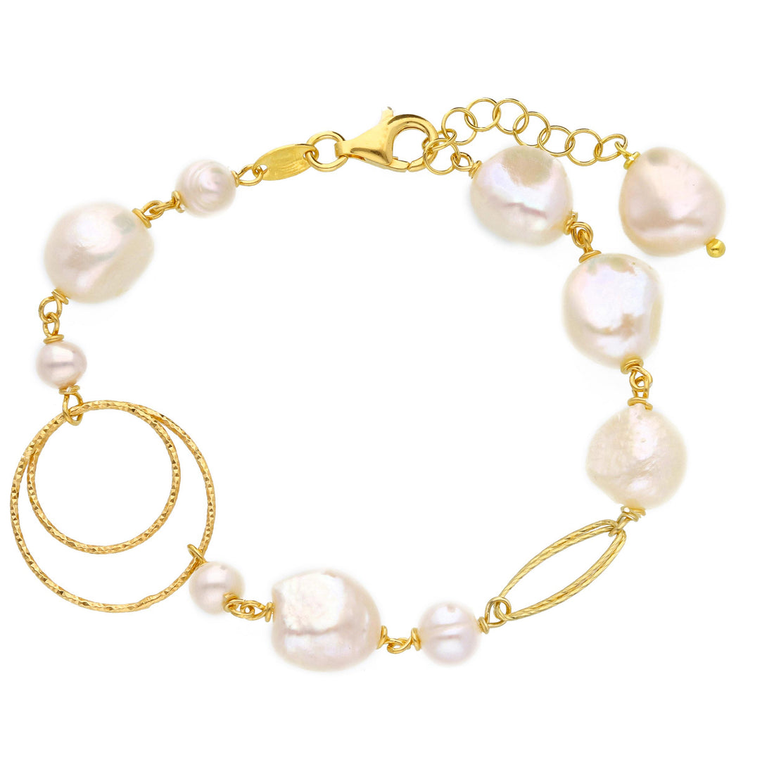 Yellow Gold Plated Silver & Multi Pearl Bracelet