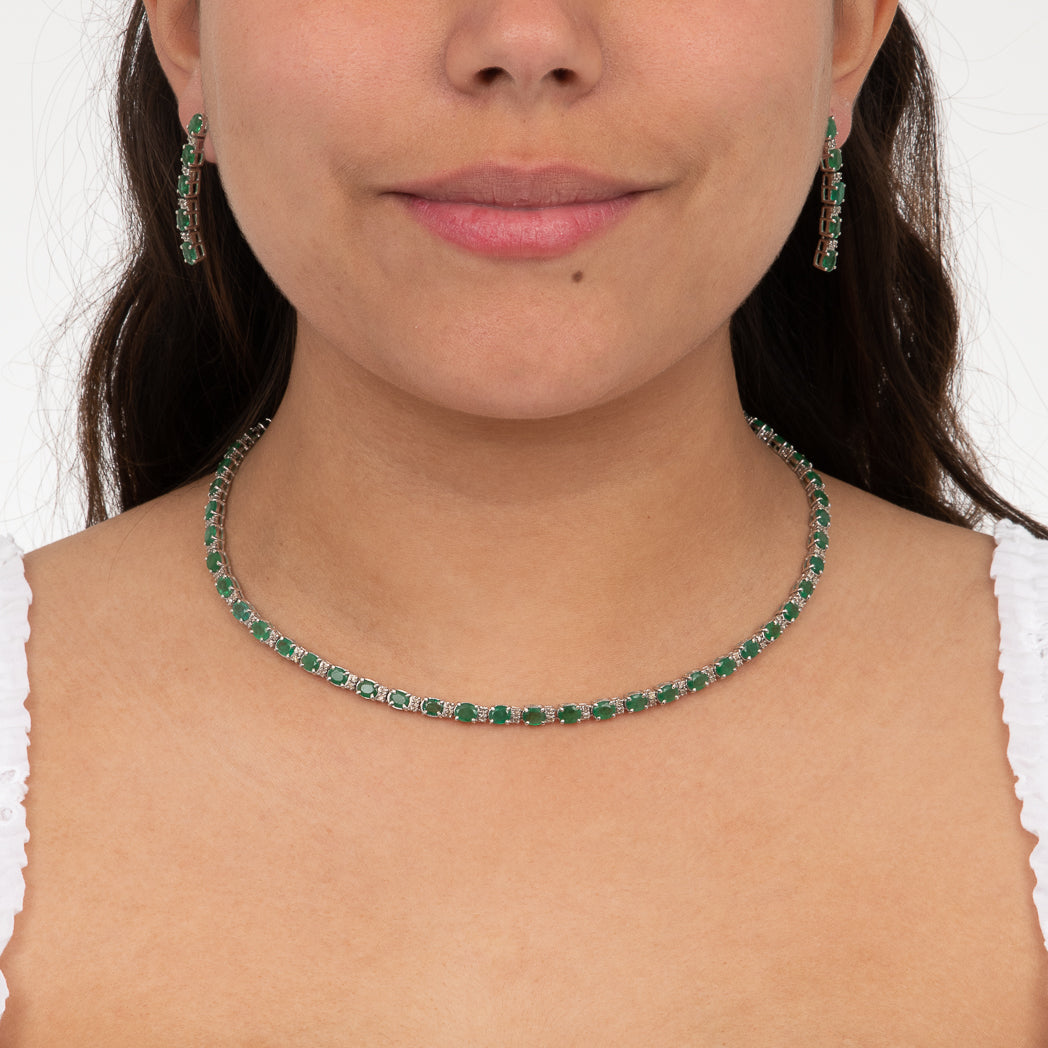 Silver with Diamond &amp; Multi Gemstone Necklace