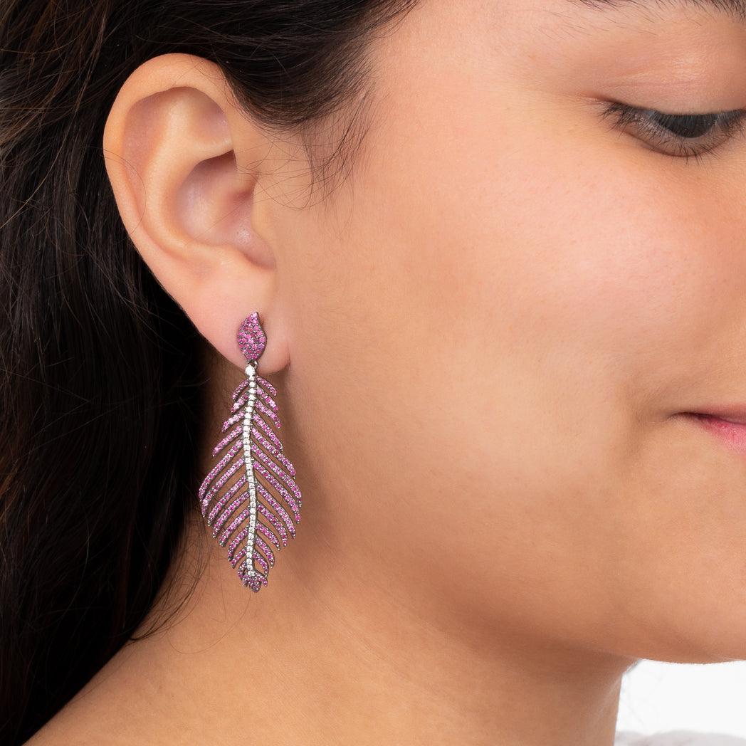 Ruby Drop Leaf Earrings