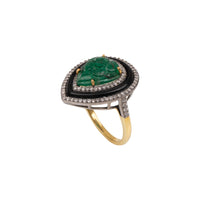 18kt Gold Plated  Silver Emerald, Onyx, & Zircon Cocktail Ring
