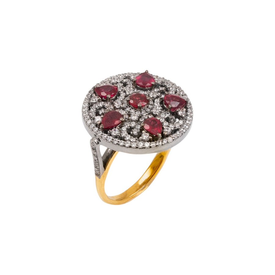 18kt Gold Plated  Silver Ruby & Zircon Cocktail Ring