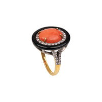 18kt Gold Plated  Silver Coral, Onyx & Zircon Cocktail Ring