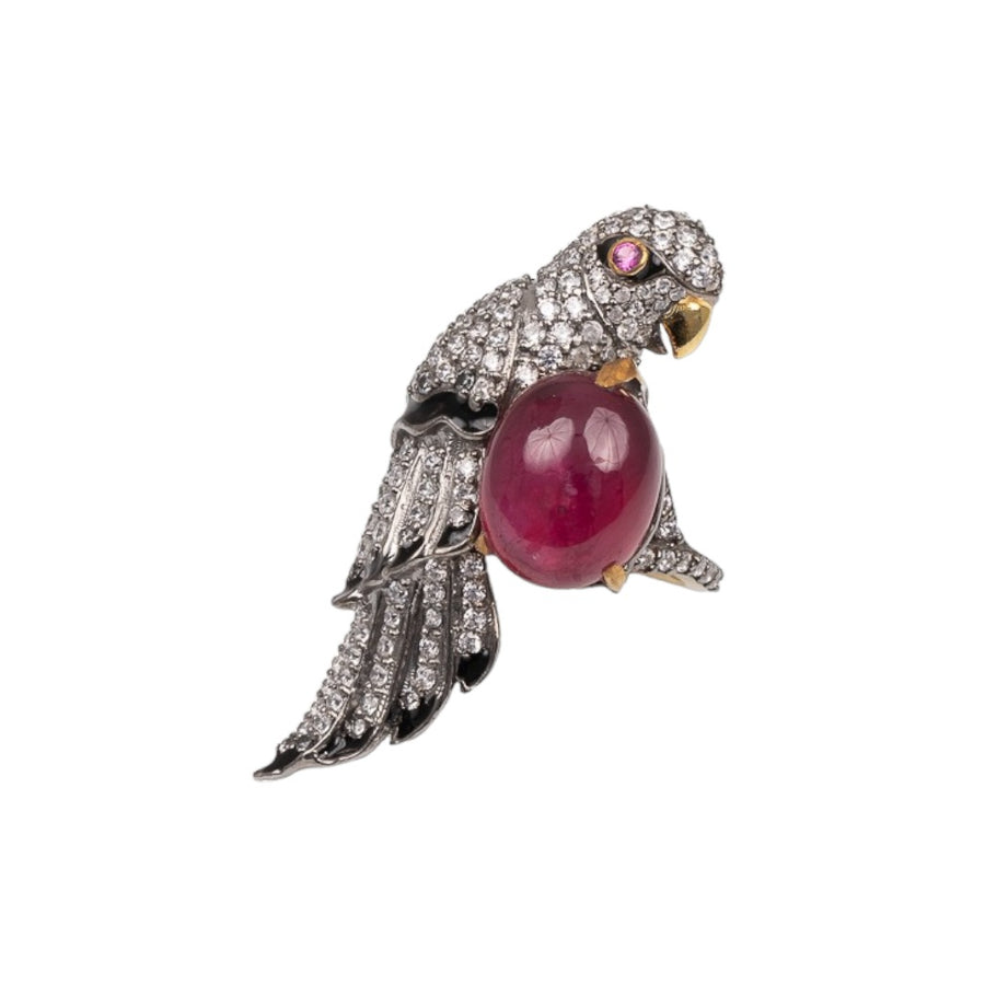 18kt Gold Plated Silver Ruby & Zircon Parrot Cocktail Ring