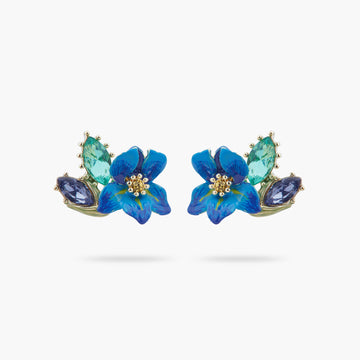 Les Néréides Siberian Iris and Faceted Glass Post Earrings