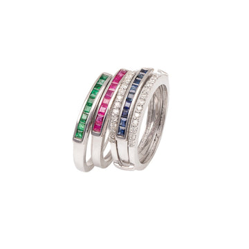 Emerald, Ruby, Sapphire & Diamond Interchangeable Ring Set