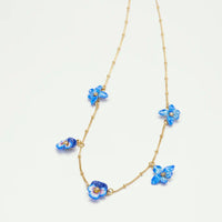 Les Néréides Blue Pansy and Golden Beads Thin Necklace