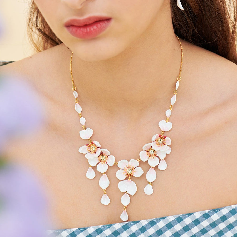 Les Néréides Japanese White Cherry Blossom & Petals Collar Necklace
