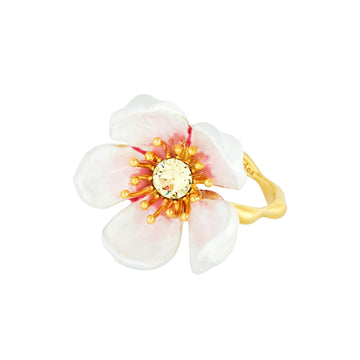 Les Néréides Japanese White Cherry Blossom and Petals Adjustable Ring