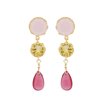 Les Néréides Stud Earrings with 2 Round and 1 Tear Drop Shape Stones