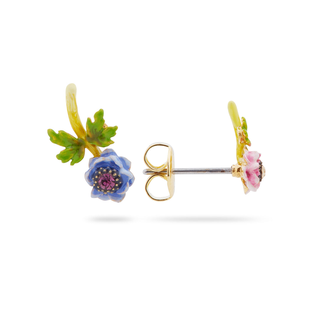 Les Néréides Blue and Pink Anemone Post Earrings
