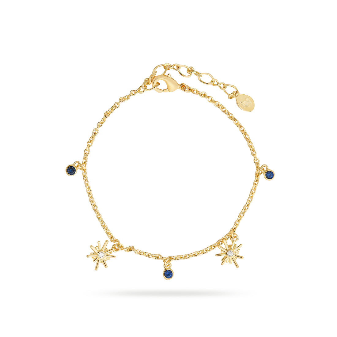Les Néréides Gold Stars and Midnight Blue Stone Charm Bracelet