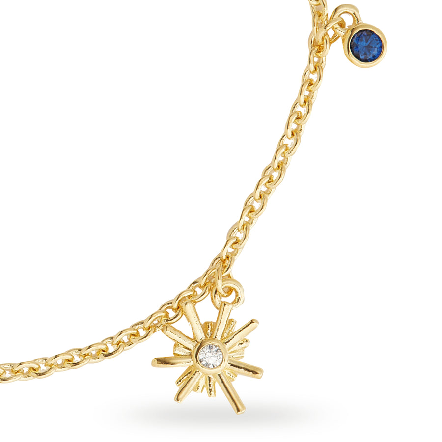 Les Néréides Gold Stars and Midnight Blue Stone Charm Bracelet