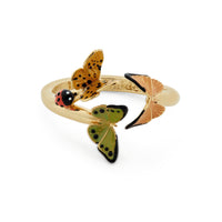 Les Néréides Colourful Butterfly and Enamelled Ladybird Adjustable Ring