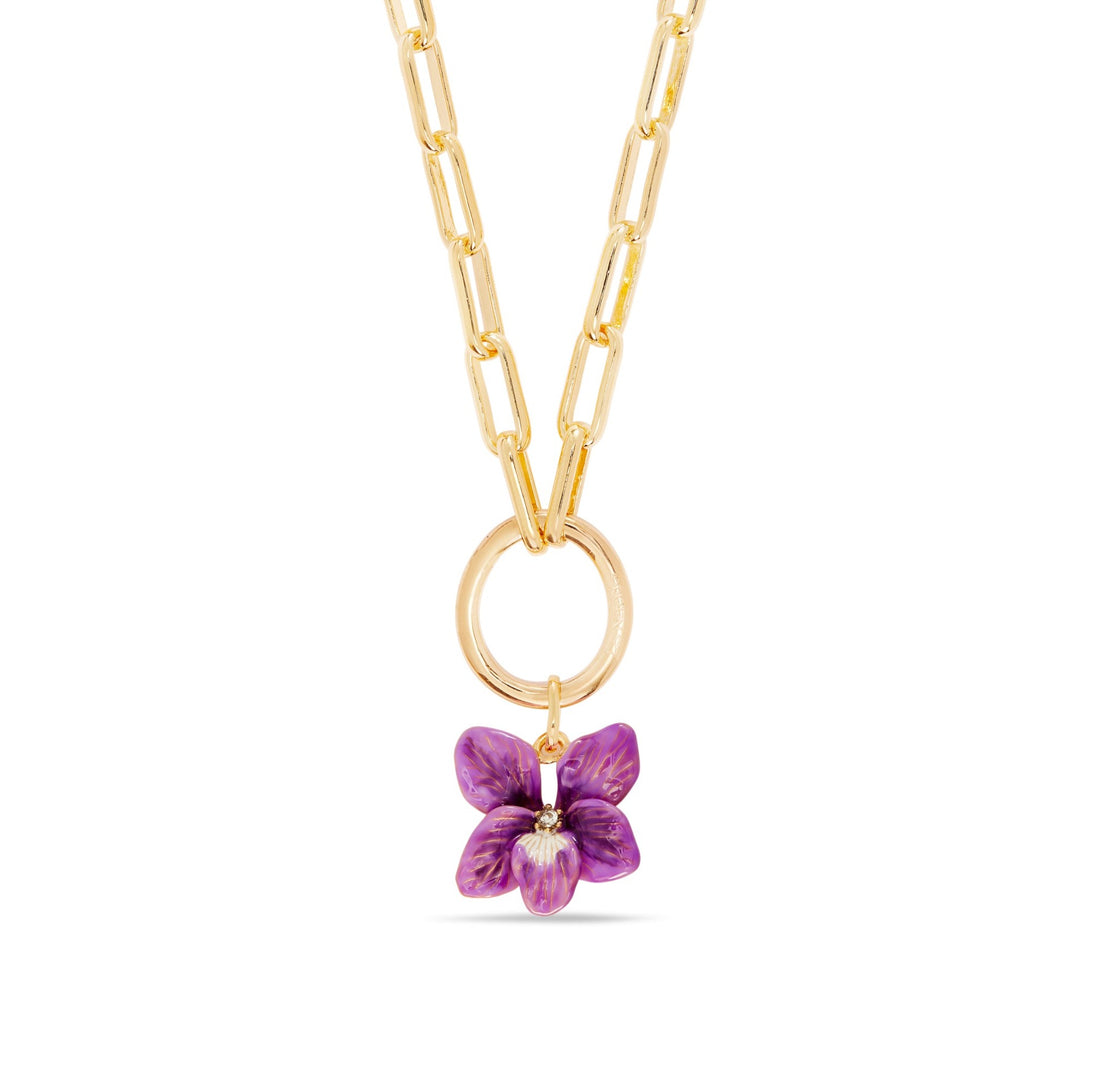 Les Néréides Pansy flower pendant: Spirituality and Kindness