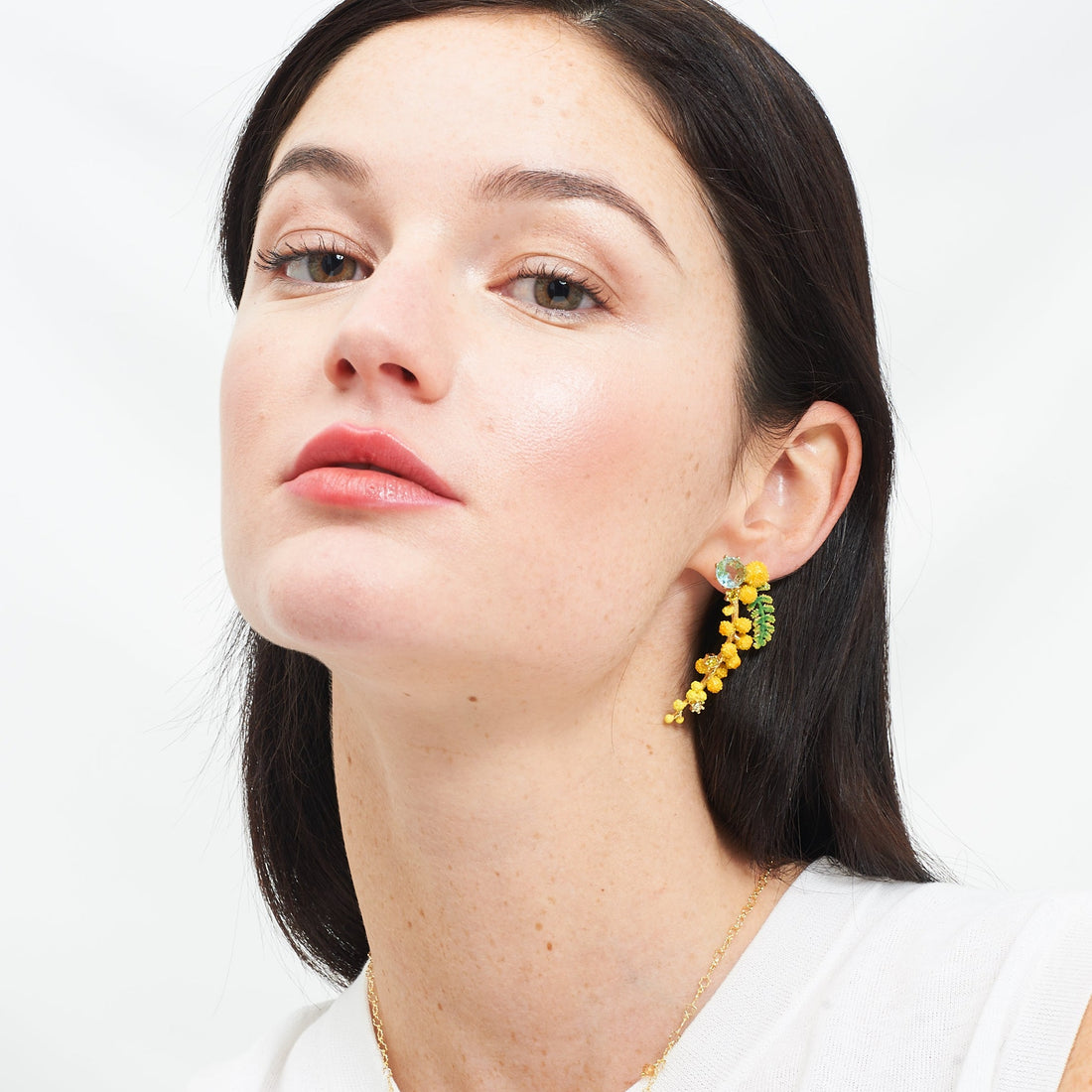 Les Néréides Mimosa Branch and Fern Stud Earrings