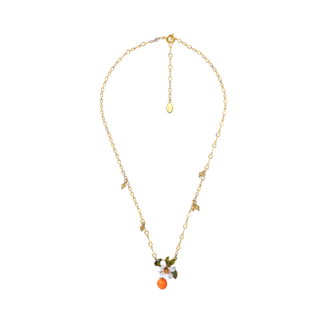 Les Néréides Orange, Orange Blossom and Little Pearl Pendant Necklace