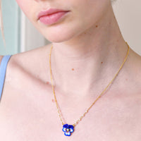 Les Néréides Blue Pansy and Faceted Pendant Necklace