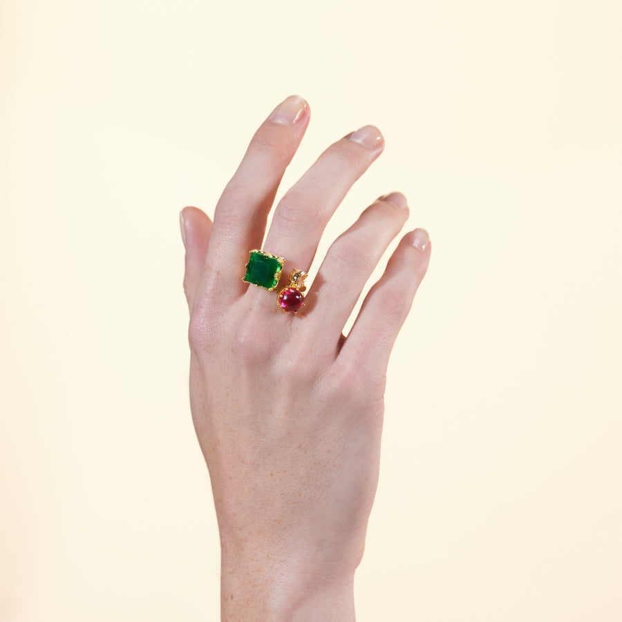 Les Néréides Green and Red Stones You and Me Adjustable Ring