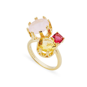 Les Néréides Pink and Yellow Stones You and Me Adjustable Ring