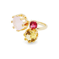 Les Néréides Pink and Yellow Stones You and Me Adjustable Ring