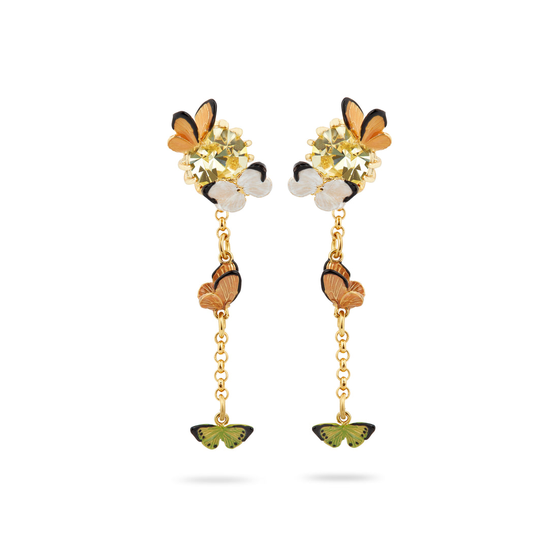 Les Néréides Enamelled Butterfly and Cut Glass Stone Dangling Post Earrings