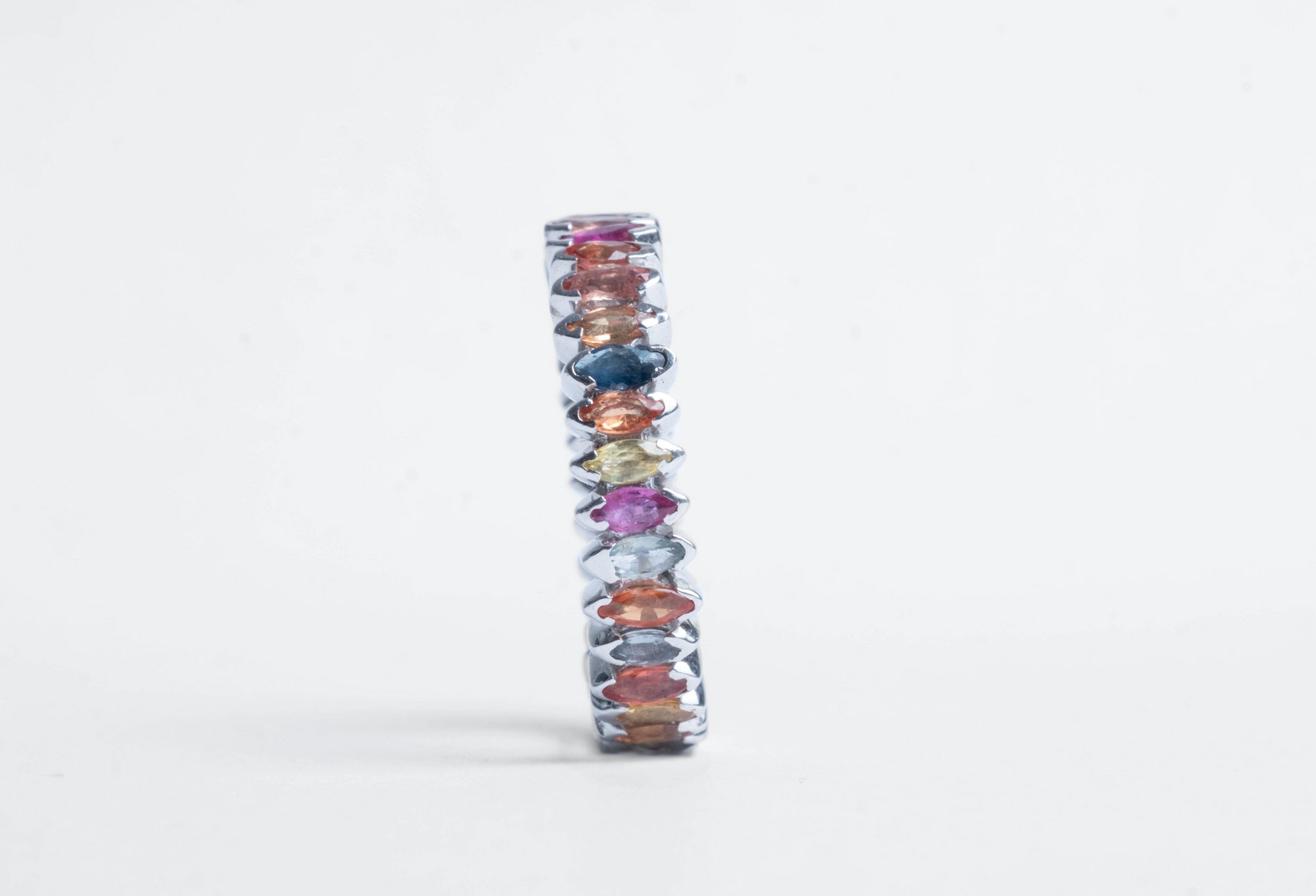 Silver &amp; Marquis Cut Precious Gem Eternity Band
