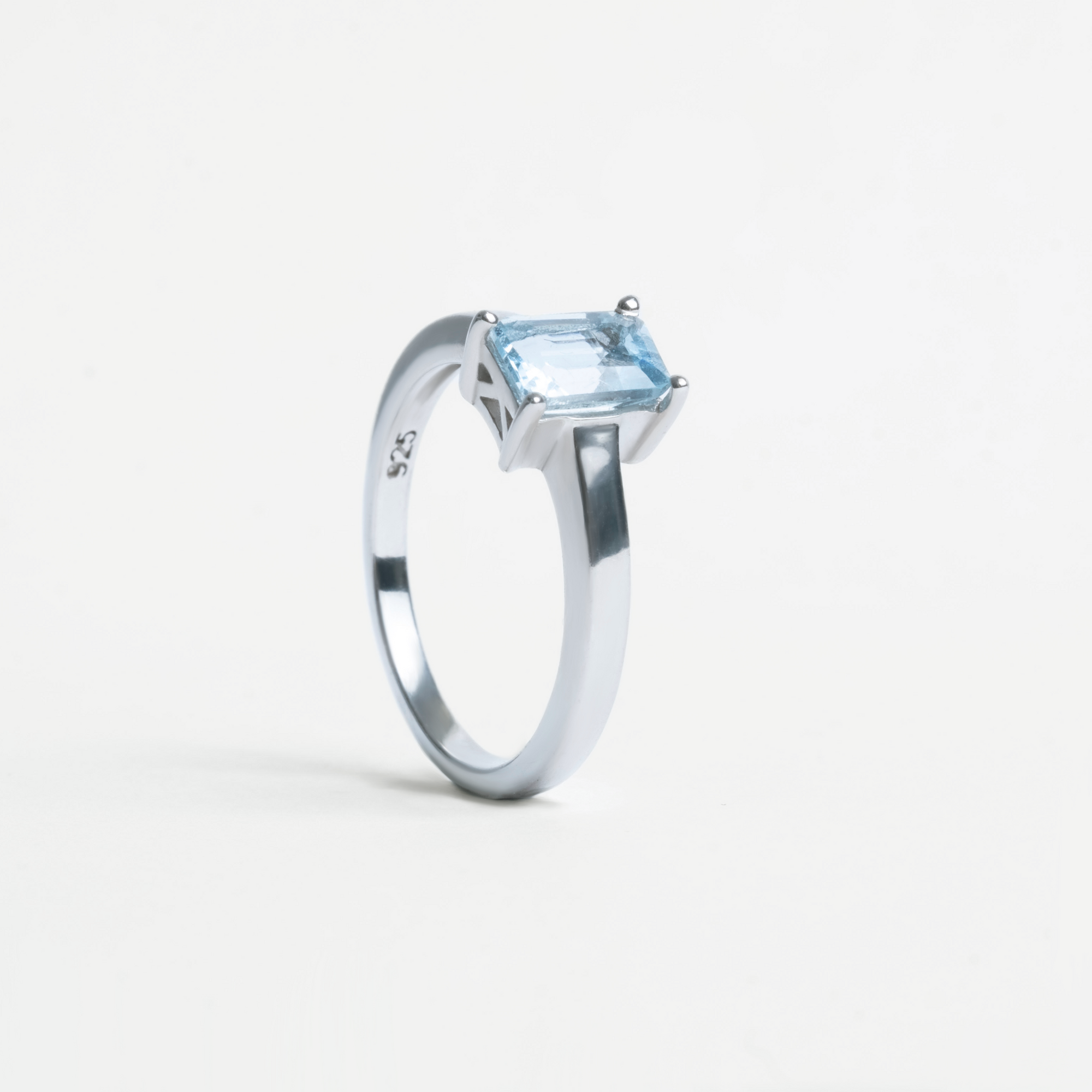 Silver Emerald Cut Gemstone Ring
