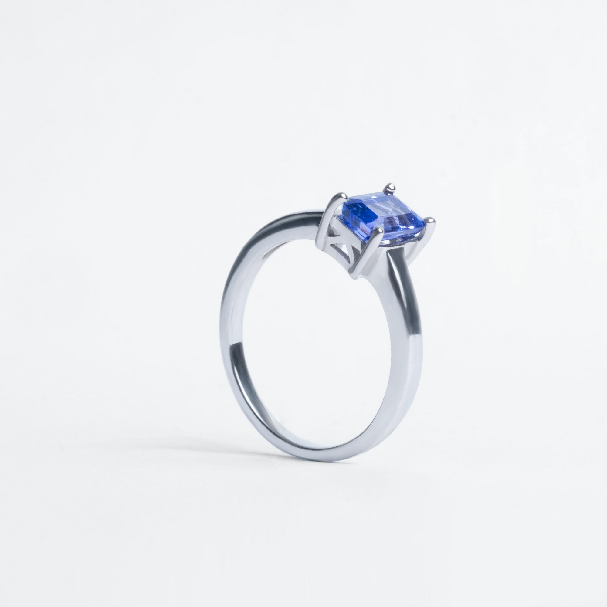 Silver Emerald Cut Gemstone Ring