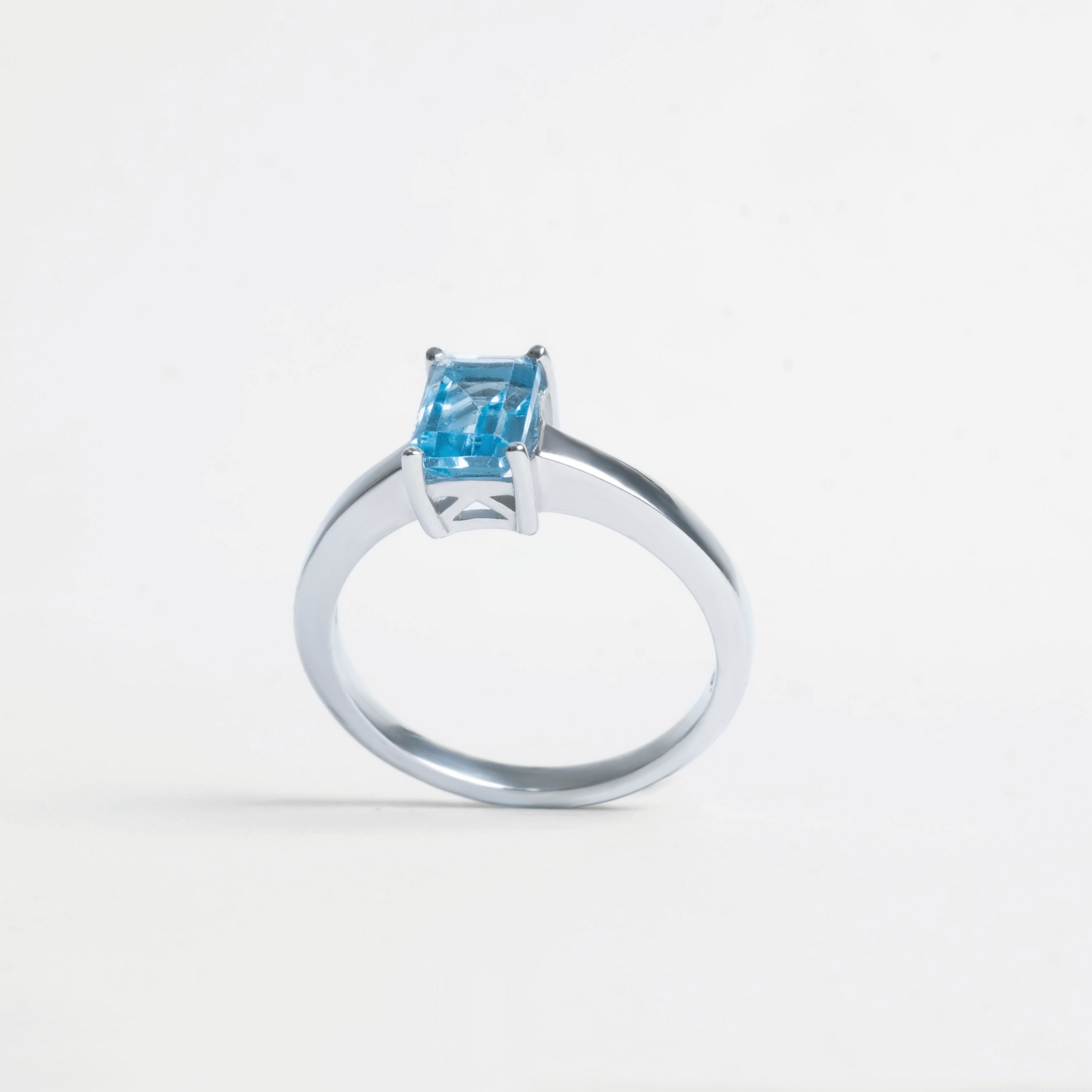 Silver Emerald Cut Gemstone Ring