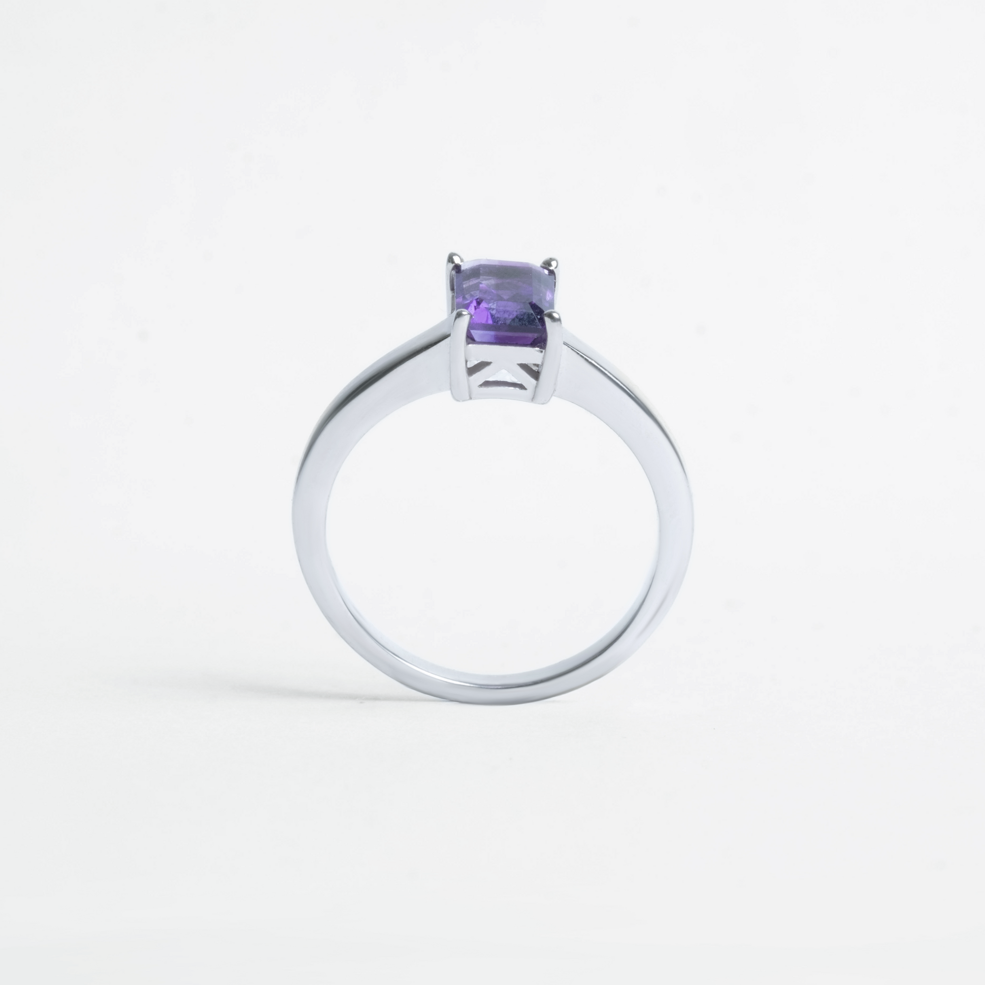 Silver Emerald Cut Gemstone Ring