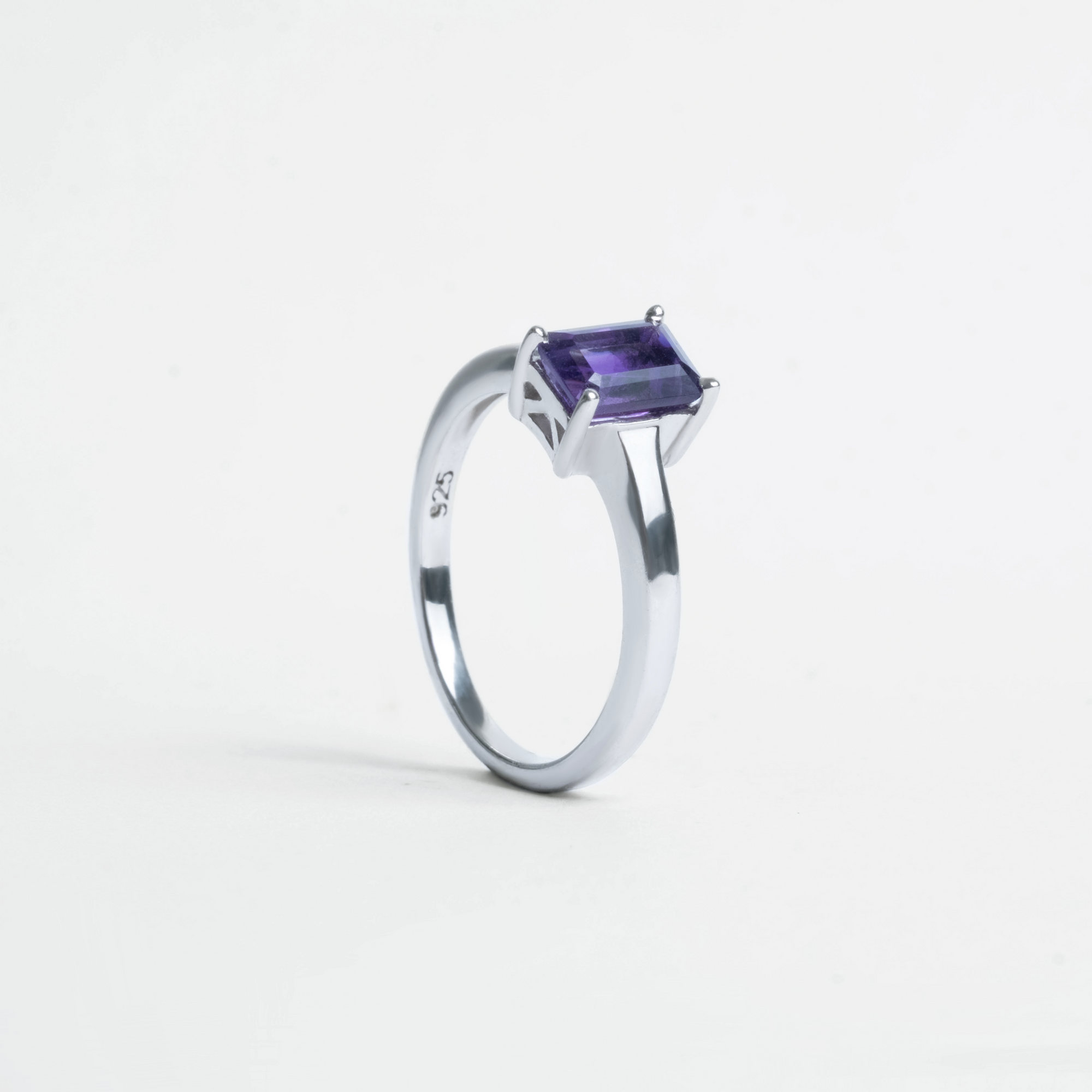 Silver Emerald Cut Gemstone Ring