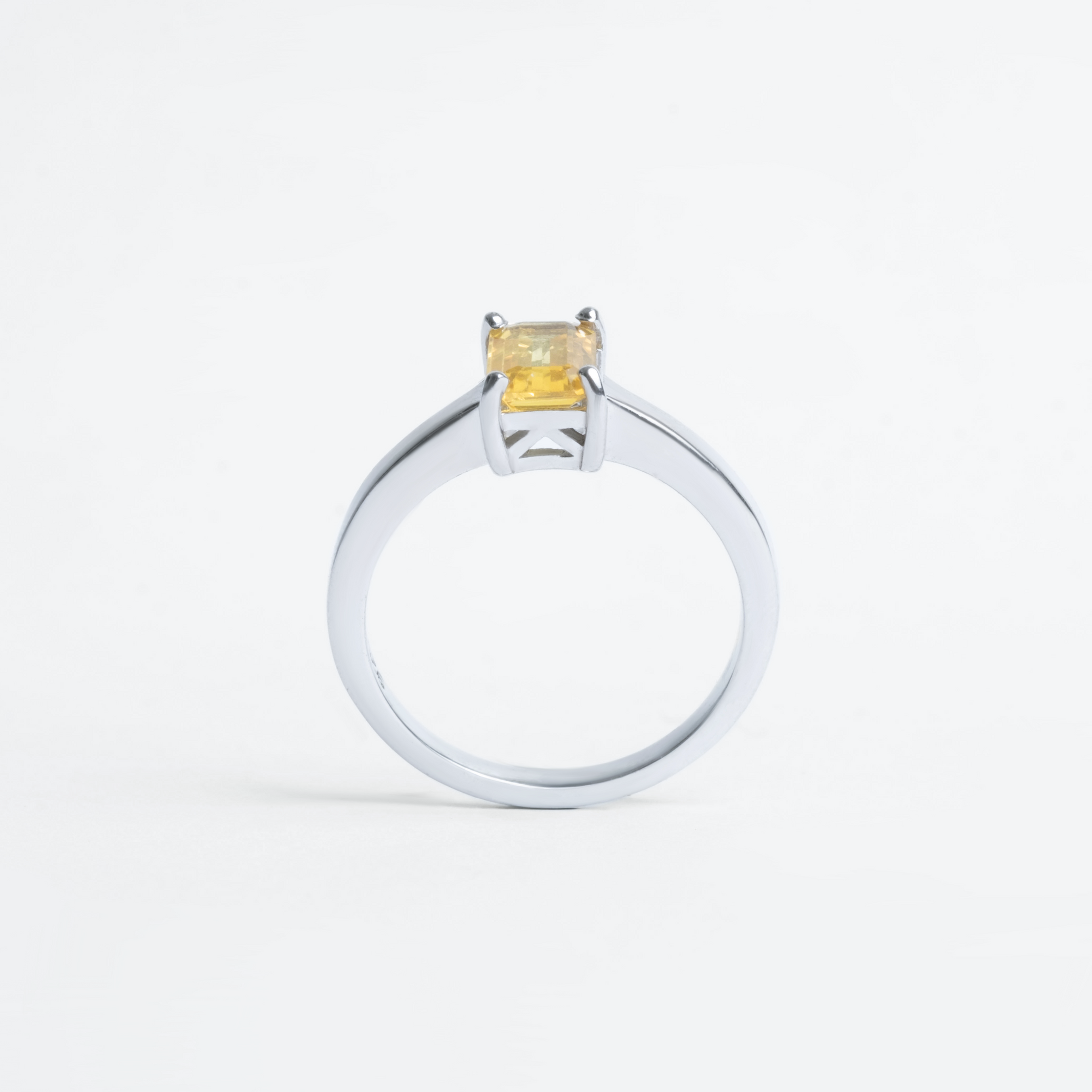 Silver Emerald Cut Gemstone Ring