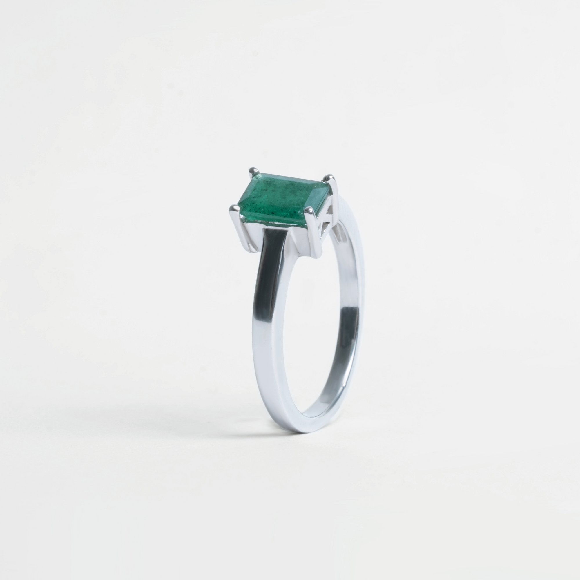 Silver Emerald Cut Gemstone Ring