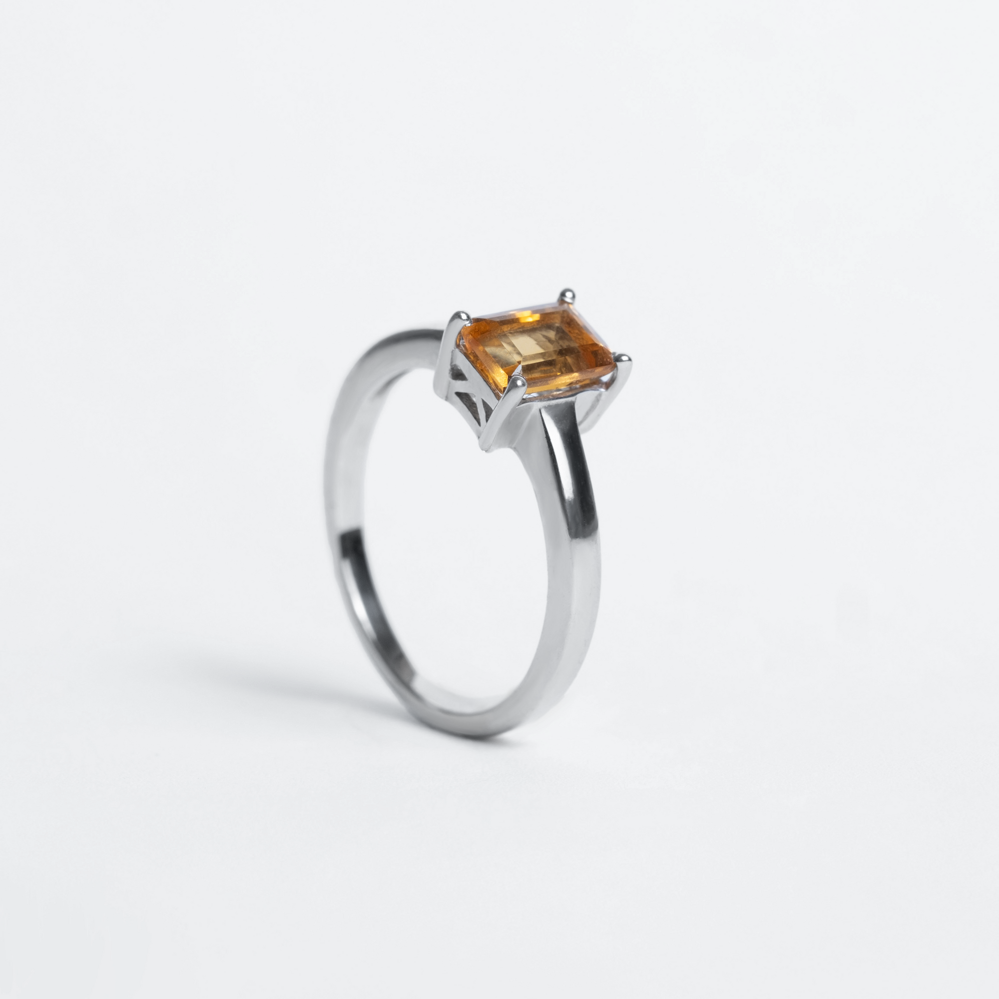 Silver Emerald Cut Gemstone Ring