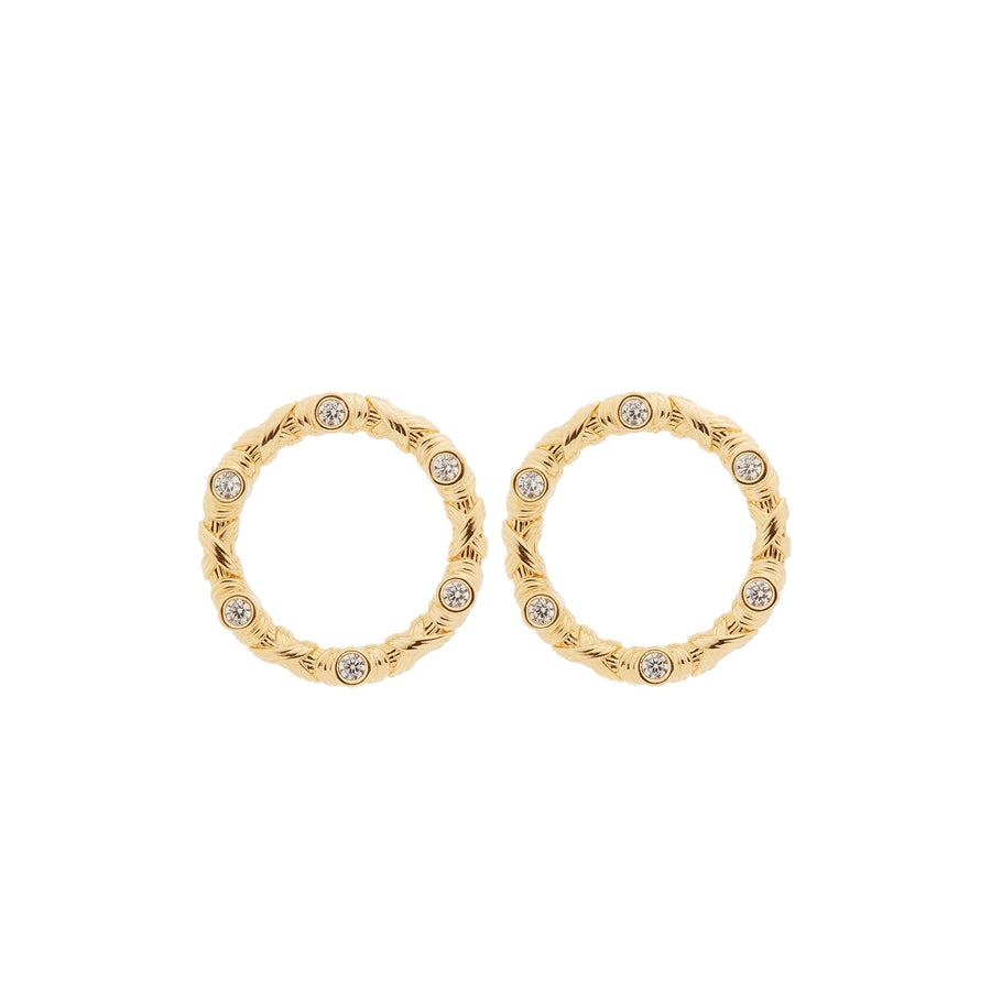 Les Néréides Woven Basketry Circle and Crystal Post Earrings