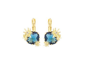 Les Néréides Gold Stars and Square Stone Sleeper Earrings