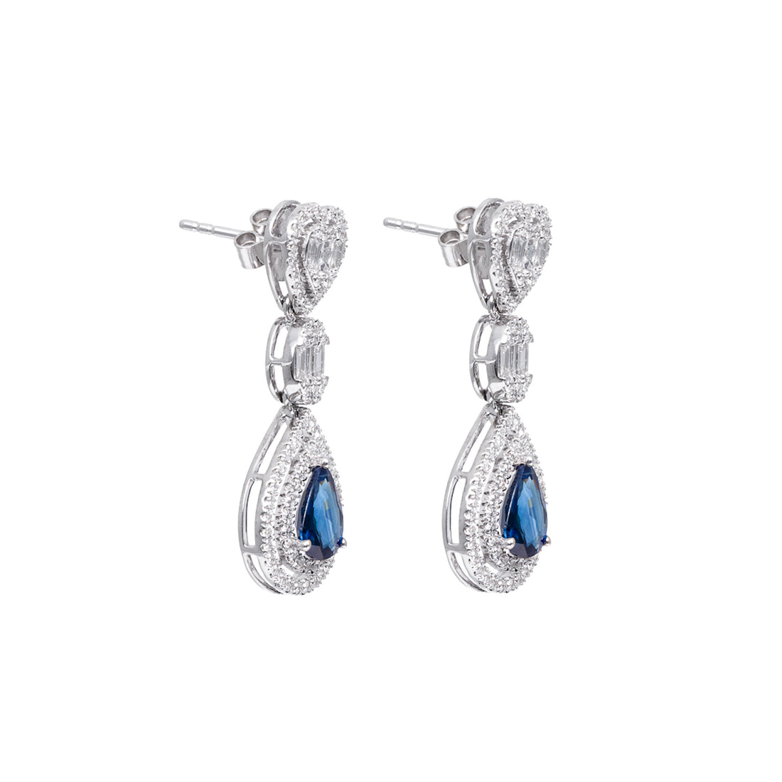 Maison de Joie 18kt White Gold Diamond & Sapphire Drop Style Earrings
