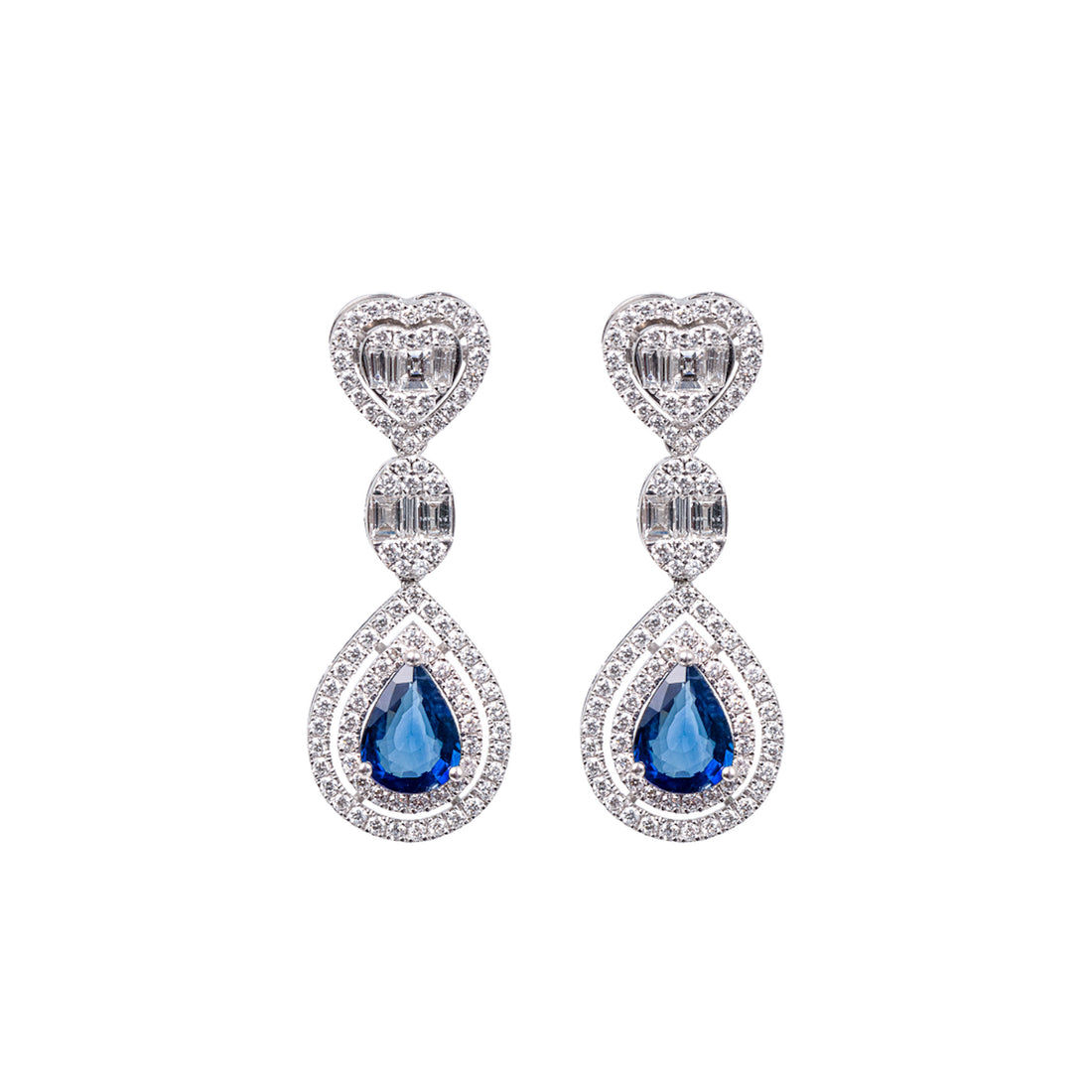 Maison de Joie 18kt White Gold Diamond & Sapphire Drop Style Earrings