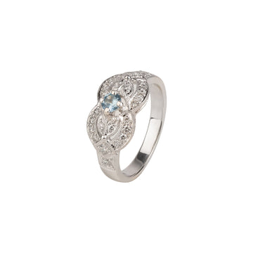 18KT White Gold, Diamond & Aquamarine Ring